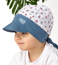 Bandamka dla chłopca, chustka na głowę, z daszkiem, Hesail, niebieski+biały, 52-54 cm