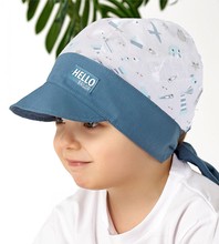 Bandamka dla chłopca, chustka na głowę, z daszkiem, Hesail, niebieski+szary, 52-54 cm