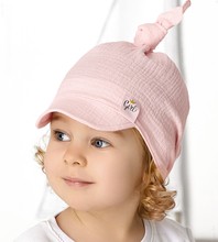 Czapka/chustka z daszkiem,  dla dziewczynki, muślinowa, różowa, Aeria, 52-54 cm
