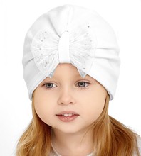 Czapka dla dziewczynki, elegancka, z kokarą, biała, Faaya, 48-50 cm