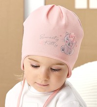Czapka wiosenna/jesienna dla dziewczynki, różowa, wiązana, Meocon, 46-50 cm
