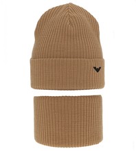 Komplet zimowy dla chłopca: czapka i komin, Moreo, karmel, 54-59 cm
