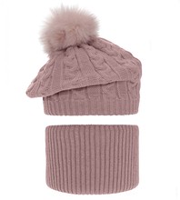 Komplet zimowy dla dziewczynki, beret i komin, Fokki, wrzosowy, 52-55 cm