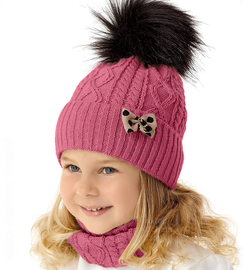 Czapka i komin dla dziewczynki, komplet zimowy, Shania, różowy, 47-50 cm