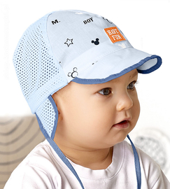 Czapka na lato dla chłopca, z siateczką, wiązana, Have Fun, niebieska, 48-50 cm