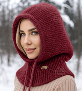 Kaptur damski, kominiarka damska, komin z kapturem, Valdia, bordowy, 54-60 cm