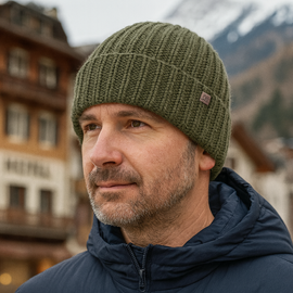 Czapka męska wełniana, 100% merino, Nober, khaki, 56-60 cm