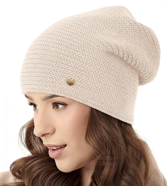 Czapka zimowa, damska smerfetka, Angoule, jasnobeżowa, 55-57 cm