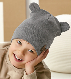 Czapka wiosenna/jesienna, z uszkami,  dla chłopca, szara, Ursinho, 50-54 cm