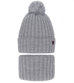 Czapka i komin dla chłopca, komplet zimowy Liwman, szary , 48-50 cm