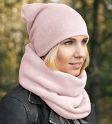 Komplet czapka i komin damski, jesienny-wiosenny, różowy (20), Benita V.3, 55-57