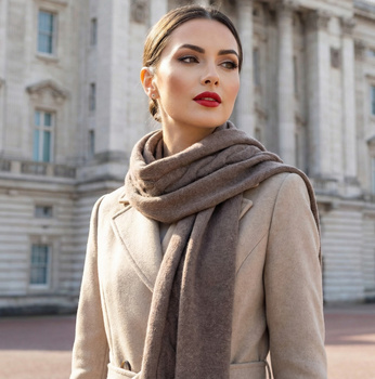 Elegancki Szalik damski z wełny Merino i Kaszmiru, zimowy, kakaowy