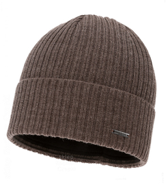 Czapka zimowa męska, 50% merino, podszewka polar,  Labrot, brązowy (01) , 55-57 cm
