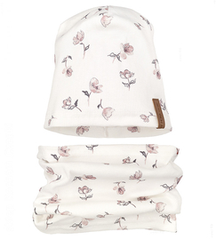Czapka i komin, wiosenny komplet dla dziewczynki, śmietankowy (2), 46-49 cm