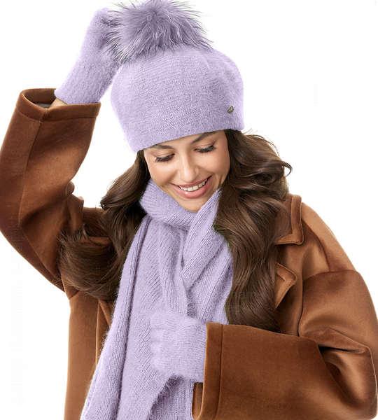 Beret damski zimowy, angora, Dimmis, jasny fiolet, 56-60 cm