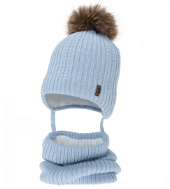 Czapka i komin dla chłopca, z wełną merino, Gonzo, niebieski (03), 48-50 cm