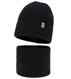 Czapka i komin dla dziewczynki, 100% merino, Temira, czarny, 53-56 cm