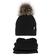 Czapka i komin merino dla dziewczynki, polar, Rimabel, czarny, 48-50 cm