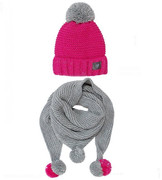 Czapka i chustka dla dziewczynki, z pomponem, zima, Fanny, ciemny róż + szary, 52-55 cm