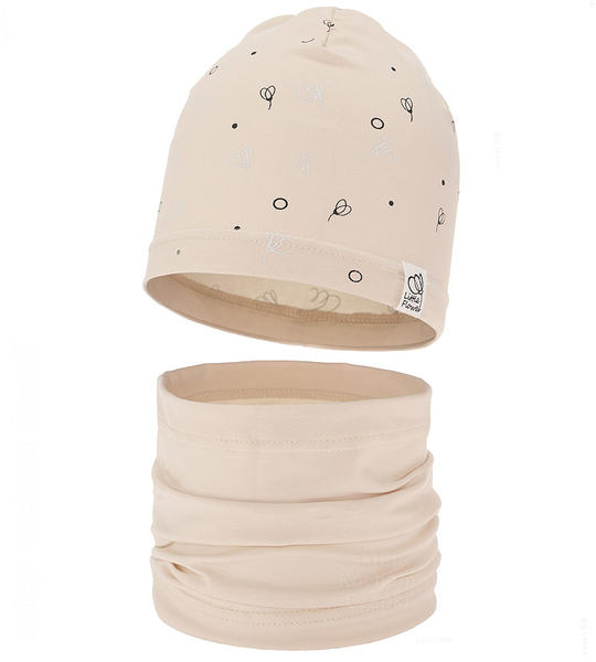 Komplet wiosenny-jesienny, dla dziewczynki, czapka i komin, Rioffia, beżowy, 48-50 cm