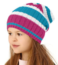 Czapka wiosenna-jesienna dla dziewczynki, dzianinowa, Pelva, róż+morski, 53-56