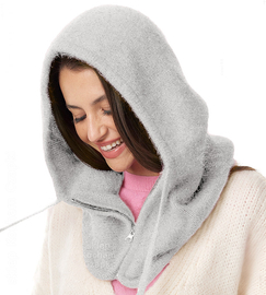 Komin z kapturem damski, kominiarka damska, angora i wiskoza, Farina, szary, obw. 55-60 cm