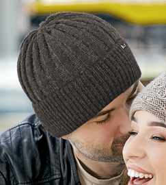 Czapka zimowa męska, z polarową podszewką, Kalan, szaro-brązowa, 55-57 cm