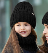 Czapka i komin dla dziewczynki, komplet zimowy, Rivola, czarny, 50-54 cm