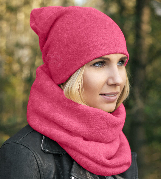 Czapka i komin damski, komplet zimowy Benita v.1, róż malinowy (5), 55-57 cm