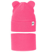 Komplet wiosenny/jesienny dla dziewczynki, czapka i komin, róż neonowy, Jakra, 50-54 cm