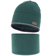 Czapka i komin dla chłopca, komplet jesienny/wiosenny, Noldon, zielony, 50-52 cm