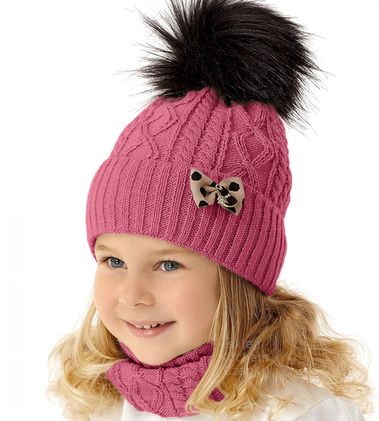 Czapka i komin dla dziewczynki, komplet zimowy, Shania, różowy, 47-50 cm