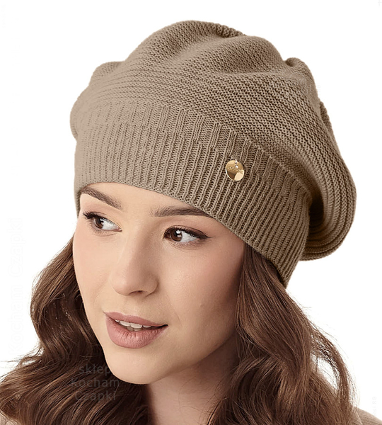 Czapka damska zimowa, beret, Vidalora, cappuccino, 56-59 cm
