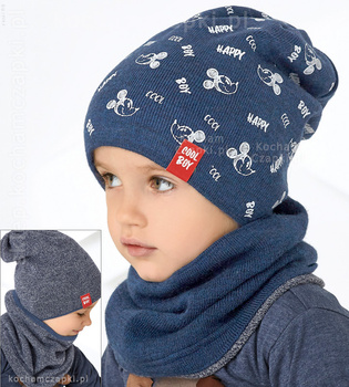 Dwustronna czapka i komin dla chłopca, Happy Boy, zm. 48-52 cm