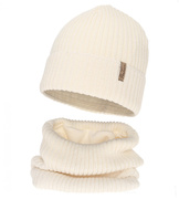 Czapka i komin dla dziewczynki, z wełną merino, Edotie, kremowy (07), 53-56 cm