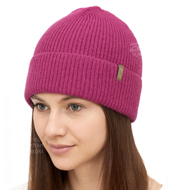 Czapka damska z wełną merino, Hattoe, amarantowa, 55-58 cm