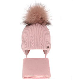 Czapka zimowa i szalik dla dziewczynki, Anama, różowy, 40-42 cm