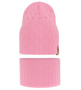 Komplet wiosenny/jesienny dla dziewczynki, czapka i komin, różowy, Leficity, 50-54 cm