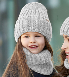 Czapka i komin dla dziewczynki, komplet zimowy, Rivola, szary jasny, 50-54 cm
