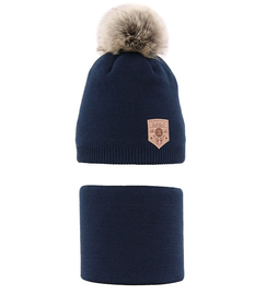 Czapka i komin, na zimę / jesień Apolio, granatowy, 48-50cm