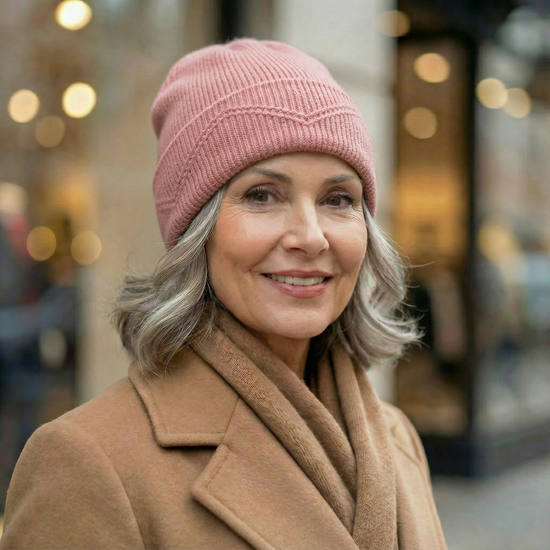 Czapka przejściowa damska z Wełny i Kaszmiru, Tula, różowa, 56-60 cm