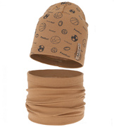 Czapka i komin dla chłopca, komplet wiosenny/jesienny, Loapo, karmel, 48-50 cm