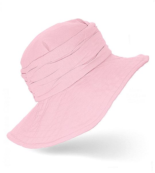 Kapelusz damski z dużym rondem, lniany na lato, Eanda, różowy, 55-56 cm