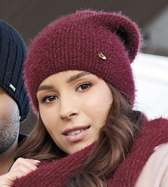 Czapka zimowa, damska, smerfetka, bordowa, 55-60 cm