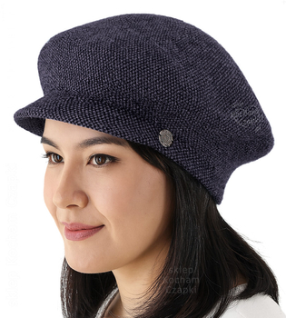 Damski kaszkiet na zimę, czapka z daszkiem Revna, granatowo-czarny melanż, 56-59 cm