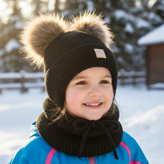  Czapka i komin dla dziewczynki, komplet zimowy,  Arrika, czarny, 50-52 cm