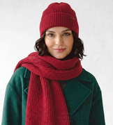Komplet zimowy damski, czapka i szalik, z wełną merino, Alyssa, czerwony, 56-60 cm