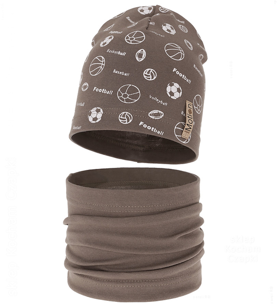 Czapka i komin dla chłopca, komplet wiosenny/jesienny, Loapo, brązowy, 48-50 cm