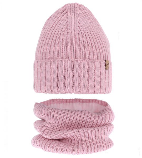 Czapka i komin merino, polar, Semalia,  różowy (01), 48-50 cm