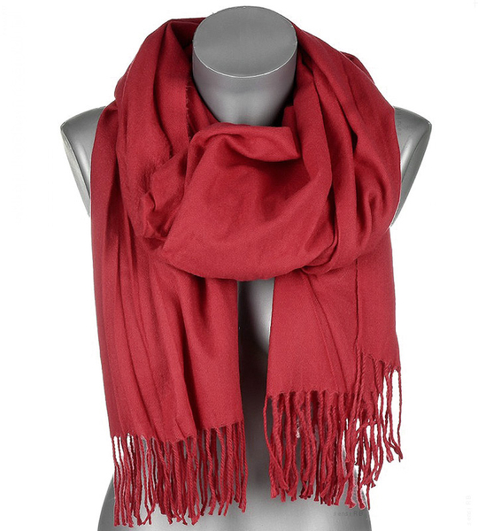 Szalik damski cienki z frędzlami – miękki, poliestrowy, na jesień i zimę, czerwony